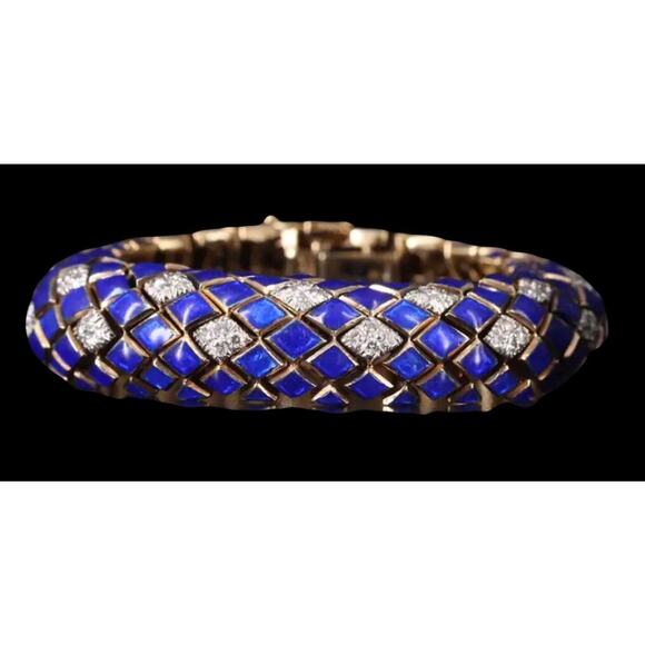 David Webb 18K Yellow Gold Enamel Bracelet with 3.02 CTW Platinum Set Diamonds - Picture 6 of 10
